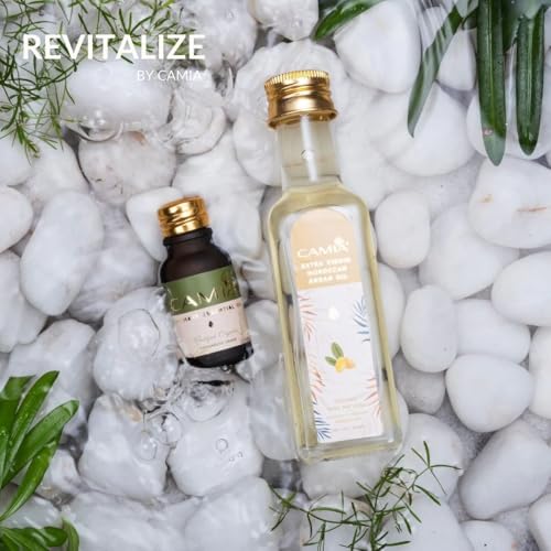 Image of CAMIA - Strong & Hydrated Hair Kit For Men & Women | 100% Organic Moroccan Argan Oil, 100 Ml & Rosemary Essential Oil, 15 Ml | Provides a Softening & Relaxing Effect on the Skin