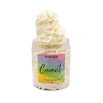 Coconut Whipped Body Butter Tropical Beach Scented Moisturizer Shea, Mango & Coconut Oil Cream Vegan, Paraben-Free Skincare for Dry Skin 4 oz Jar