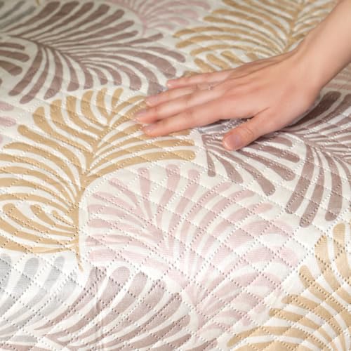 Image of HOMEMONDE 1 Seater Quilted Velvet Printed Sofa Cover with Tassels |Soft, Durable & Premium Fabric with Tassels | Sofa Cover Mats for Living Room, Bedroom & Drawing Room (76 X 61 CM, Opal Palms)