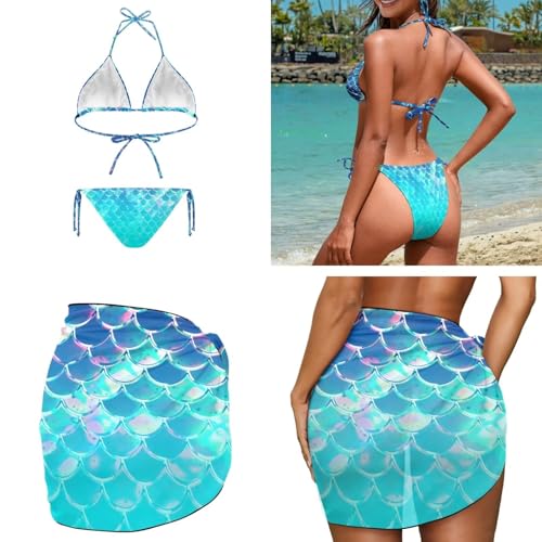 Women's Sexy Bikini Set with Beach Sarong Cover Ups Quick Dry Swimsuit and Sheer Coverups Summer Bathing Suits3