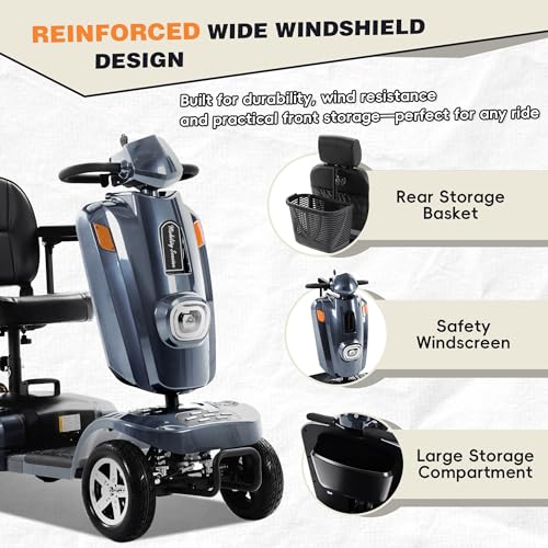 Image of Heavy Duty Mobility Scooter for Adults & Seniors, 500W Motor, 20 /30 Miles Long Range, 450 LBS Capacity, Removable Lithium Battery, 10 inch All-Terrain Tires, with Windshield & Suspension