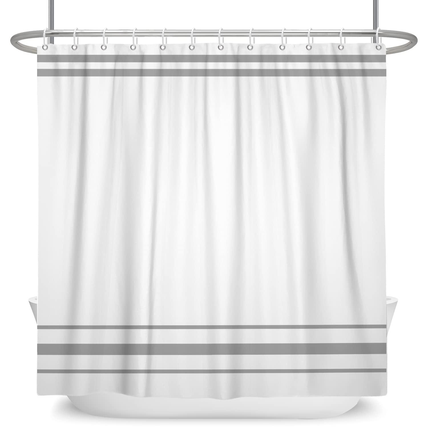 SDOTPMT 180x180cm Gray and White Shower Curtain Modern Minimalism Gray Striped Bath Curtain Countryside Farmhouse Classic Aesthetic Bathtub Curtain for Bathroom Decor Polyester with Hooks - Image 4