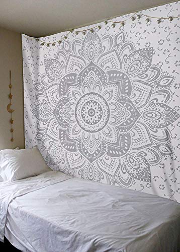 raajsee Grey Silver Mandala Passion Tapestry Wall Hanging/Indian Cotton Boho Psychedelic Hippie Throw Elephant Decor/Yoga Mat Beach Towel Blanket(White Silver Passion, 210x220cms Queen) - Image 8