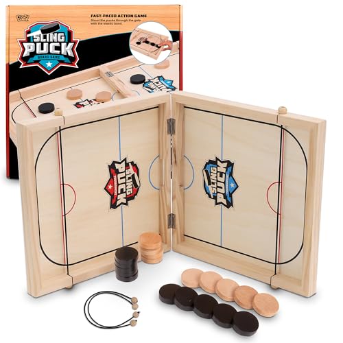 Fast Sling Puck Game 24 Inches Large Size - Super Winner Slingshot Puck Board Game - Sling It Shot 2 Player Hockey Table for Kids, Teen and Adults - Christmas Indoor Family Tabletop Games