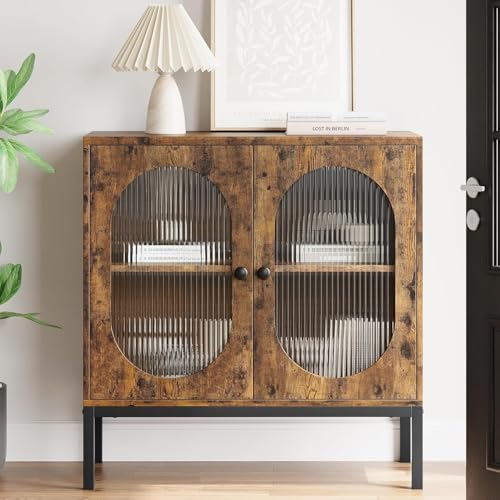 Armario de almacenamiento de ratán, para comedor, con 2 puertas de cristal y 1 niveles ajustables, con banco de trabajo, armario de cocina de madera para dormitorio, comedor y salón (80 x 40 x 83 cm