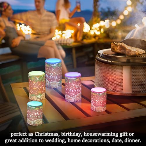 Image of Flickering Flameless Candles, Christmas Gingerbread Holly Berry Bell LED Candles with Remote Timer, Set of 2 Battery Operated Candle for Valentine Wedding Birthday