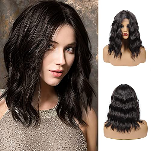 Brown Wig Synthetic Lace Front Wig Short Wavy Bob Wig Shoulder Length Wigs for Women Cosplay Wigs(14 Inch, Brown)