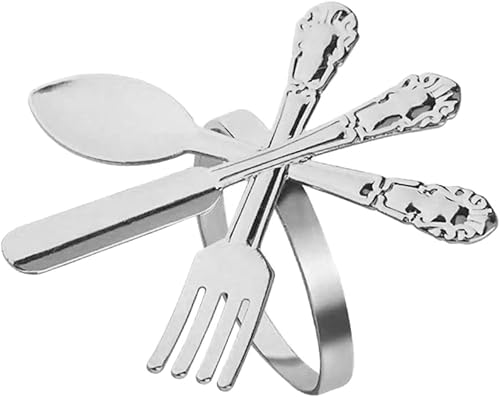 Miniatura 3 de Juego de 6 servilleteros, tenedor, cuchillo y cuchara, servilletas, anillos, servilletas de papel, servilletero, servilletero, hebilla para hotel