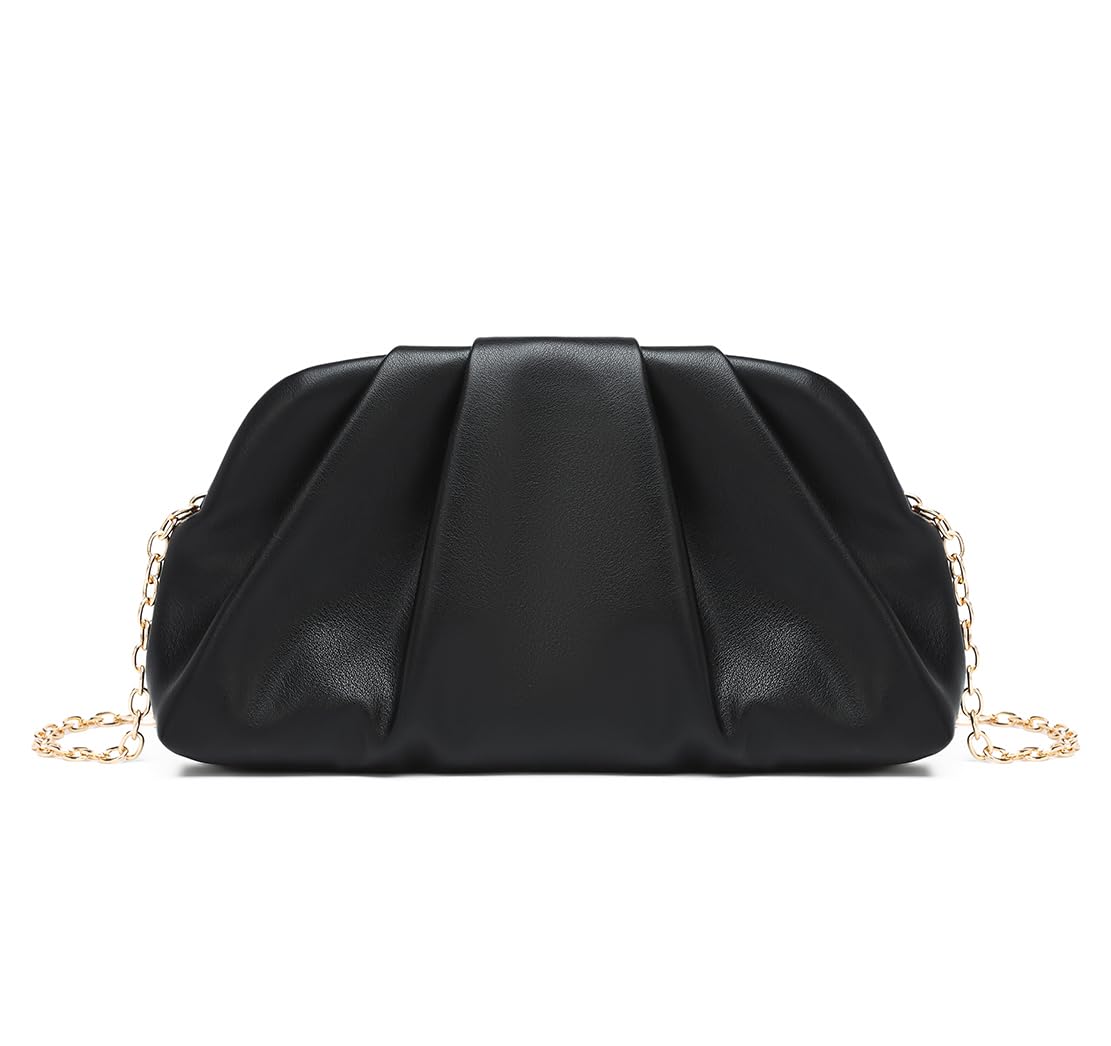 Dreubea Women's Fashion Cloud Shape Evening Bag Charming Fold Leather Clutch Handbag with Chain