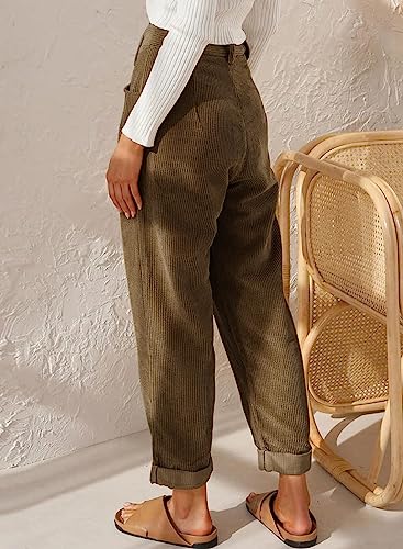 Womens Corduroy Pants Casual High Waisted Straight Leg Vintage Trousers for Women with Pockets2