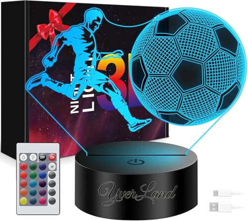 YverLand Lampe LED en forme de footballeur, 16 couleurs et télécommande, décoration sportive pour chambre et bureau, cadeau communion, anniversaire, rois...