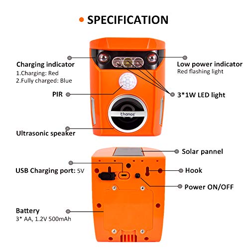 Thanos Solar Animal Repellent Ultrasonic Cat Repeller Motion Activated LED Flashing Light Keep Away Dog Fox Raccoon Deer from Your Garden
