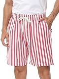 MCEDAR Men’s Linen Blend Shorts Striped Elastic Waist Drawstring 7 Inch Inseam Beach Shorts with Pockets Sred-CL