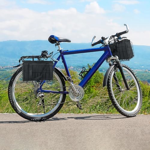 Spesh Faltbarer Fahrradkorb Vorne mit PU-Innensack Abnehmbare Drahtgeflecht Fahrrad Lenkerkorb Hängender Korb für Hund Tragfähigkeit Bis zu 20 kg
