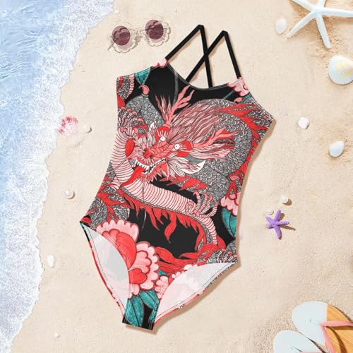 Image of Girls one Piece Swimsuit Summer UPF 50+ Quick Dry Beach Bathing Suit with Straps Swimwear 3-10 Years