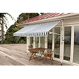 リビングアウト(Living Out) 物干し竿付きオーニング 日よけ アーム伸縮タイプ オーニング サンシェード つっぱり シェード 雨よけ UVカット 紫外線 スクリーン 前幕付 撥水加工 工事不要 簡単設置 角度調整可能 ストライプ 幅203×奥行22~145×高さ200~300cm 幅2m