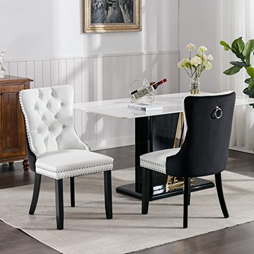 Farmhouse Dining Chairs Set of 2, Velvet & PU Leather