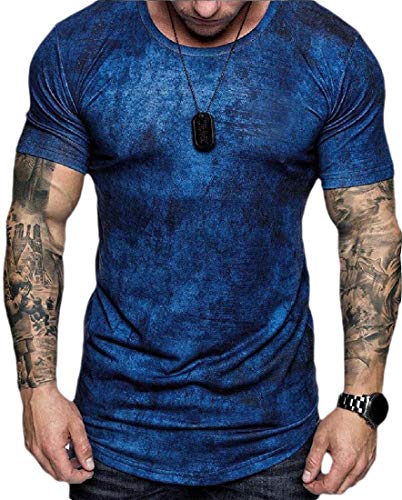 Men Hip Hop Tie-Dyed Hipster Curve Hem T Shirt 18 M