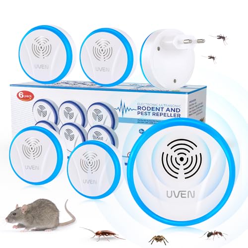 Ultrasónico para Ratas, 360° Repelente Ultrasónico de Plagas, Antimosquitos Electrónico y Ahuyentador de Roedores Repelente ultrasónico para Ratones, Cucarachas, Antiplagas, Mosquitos(6 Paquetes)