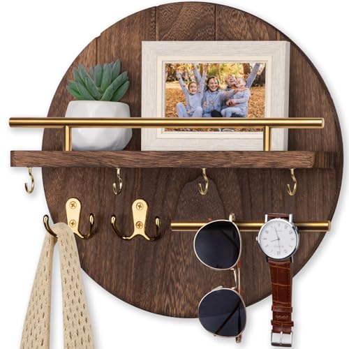 Nekon Key Holder Wall Mount, 11.8 Inch Key Rack with Shelf and 6 Key Hooks, Rustic Key and Mail Organizer