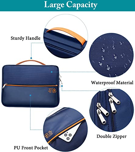 Image of House of Quirk Polyester Electronics Travel Organizer, Double Layer Cable Organizer Bag Watreproof Electronics Accessories Storage Bag For Cord, Charger, Phone, Power Bank, Hard Drive (Navy Blue)