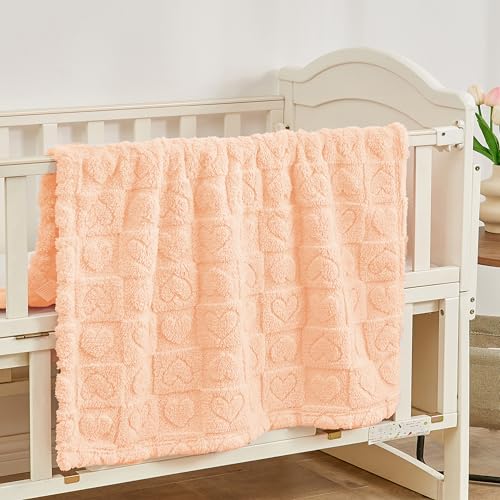 Image of Yurhap Heart Baby Blanket, Love Plush Fleece Baby Blankets for Girls Boys | Soft Baby Girl Blanket for Infant Toddler Newborn Gifts, Fluffy Baby Essentials, For Crib Stroller, 30 inchx40 inch, Apricot Pink