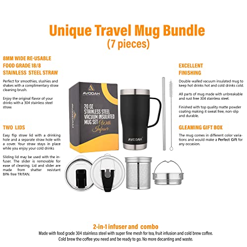 Avodah 20 Oz Tea Cup With Infuser And Lid. Tea Infuser Mug With Tea Infuser, Tea Strainer, Two Lids & Straw. Dishwasher Safe Coffee Travel Mug With Tea Accessories For Cold Brew Coffee Or Tea (Lilac) #TOP1