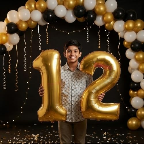 Image of Balloonistics Gold 40-Inch Foil Number 12 Balloon - Helium or Air Fill for 12th Birthday, Anniversary Party Decoration, Photo Booth Backdrop, Cake Table Decor