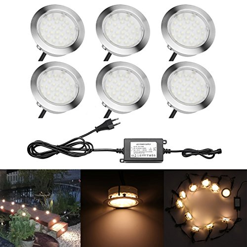 QACA 6er Set LED Bodeneinbaustrahler Terrassenbeleuchtung Warmweiß 3000K Treppen Einbaustrahler 2,5W Ø80mm Deckenleuchte Wasserdicht IP67 Einbaulampe Außenleuchten für Garten Balkon Gehweg Holzbrücke Cover