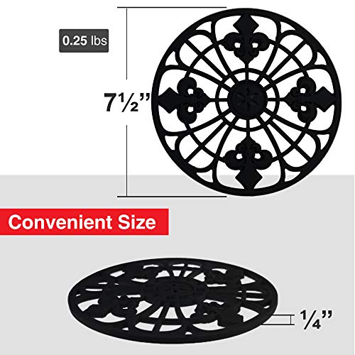Silicone Trivet Set for Hot Dishes, Pots & Pans. These Kitchen Hot Pads 'Fleur De Lis' Design (Symbol of Royalty) Mimics Cast Iron Trivets Without Scratching (7.5 inch Round, Set of 3, Black). - Thumbnail 3