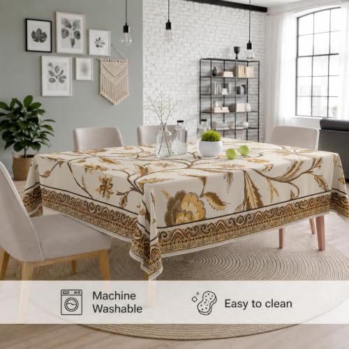Image of STITCHNEST Cotton Slub Table Cover for 8 Seater Dining Table|60 x 90 Inches, Digitally Printed|Durable, Washable & Fade-Resistant Fabric
