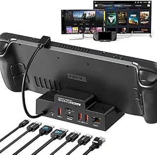 Docking Station Dual Monitor for Steam Deck, Steam Deck Dock with HDMI, DisplayPort 4K@60Hz, 7 in 1 USB-C Hub with Gigabit Ethernet, 3 USB-A 3.1 Port, PD 3.0 USB-C Charging Port for Valve Steam Deck