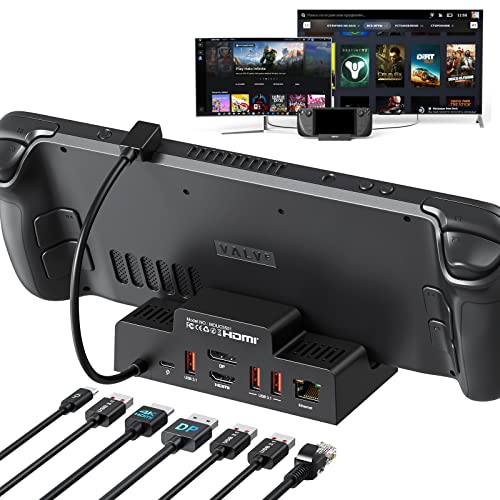 Dual Monitor Dockingstation für Steam Deck, Steam Deck Dock mit HDMI & DisplayPort 4K @ 60Hz, Gigabit Ethernet 7 in 1 USB C Hub, 3 x USB 3.1 10Gbps Datenanschluss, USB-C PD 3.0 Ladeanschluss Cover