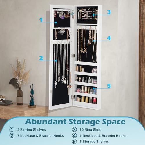 Loko LKS10084JAJV Mirrored Jewelry Armoire, Wall/Door Mounted Jewelry Cabinet thumb #5