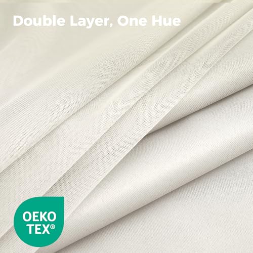 Image of 100% Blackout Curtains for Bedroom, Double Layer Beige Curtains, Black Out Curtain 90 inch Long with Sheer Overlay for Living Room, Room Darkening Window Drapes with Grommet, 52 inch W x 90 inch L