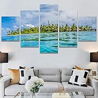 SIGNWIN 5 Panel Canvas Wall Art Beach Blue Coastal Cool Photography Relax/Calm for Home Decorations Ready to Hang - 60