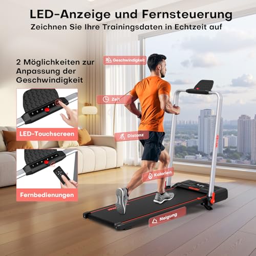 Laufband für Zuhause mit 10% Neigung, 12km/h Laufband Klappbar mit Steigung, 3 in 1 Walking Pad mit...