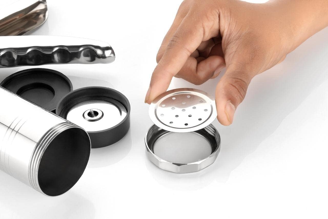 Black Olive Stainless Steel Kitchen Press with Grip 15 Different Types of Jalies – Sev Maker, Chakli Maker, idiyappam Maker,Murukku Maker, Noodles & Bhujia Maker – Manual Farsan & Snack Making Tool