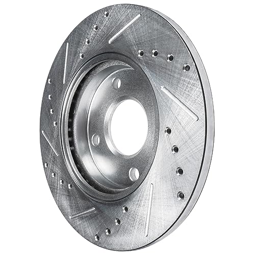 Image of Detroit Axle - Rear Brake Rotors for 2014 2015 2016 Chevrolet Spark EV, Drilled and Slotted Disc Brake Rotors Replacement : 10.16 inch inch Rotors