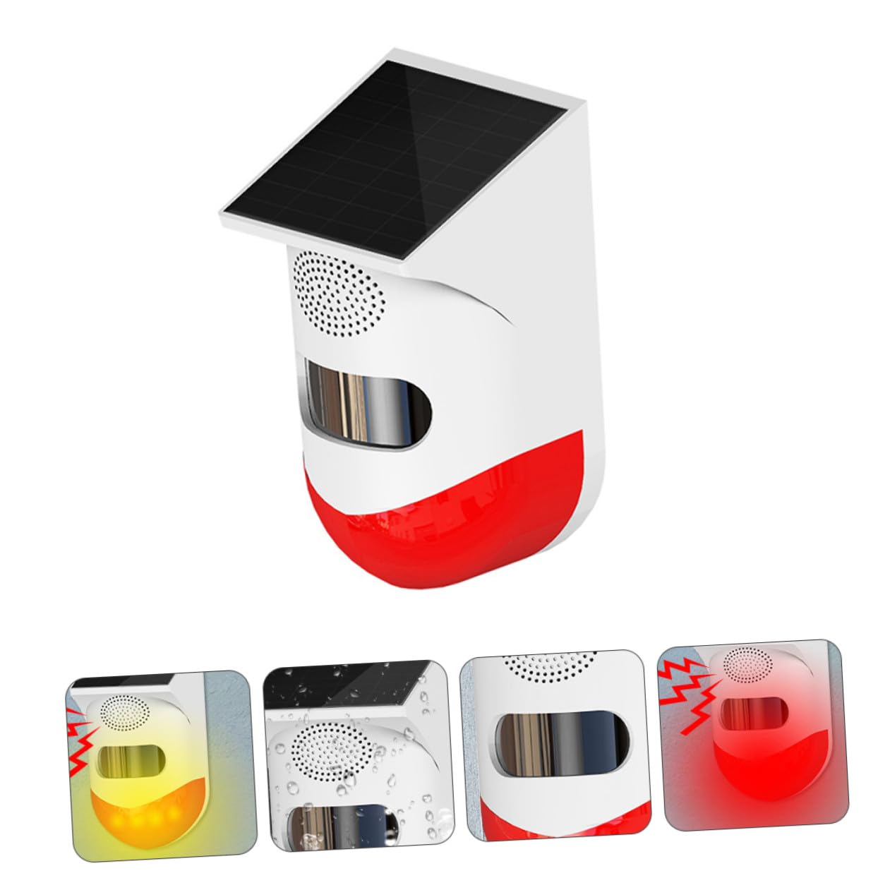 Allarme Infrarossi da Esterno Solare Rosso IP67 in ABS e Silicio | Sensore Infrarossi da Esterno Allarme Giardino, Allarme Forte, per Casa, 1 Pezzo
