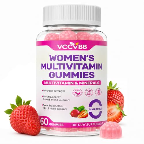 VCCVBB All-in-One Womens Multivitamin Gummies with Complete Vitamin & Mineral Complex Herbal Blends for Energy Overall Health High Potency Hair Skin and Nails Strawberry Flavor 60 Count