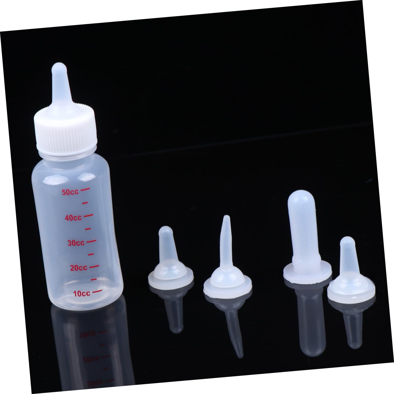 Parliky 50ml Pet Nursing Bottles for Dogs Cats 4 Pcs Feeding Bottles 3 Nipple Sizes Brush Kitten Milk Replacer Feeder