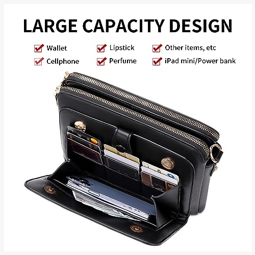 Crossbody Bag for Women Soft Smooth Handbag Three Layer Leather Crossbody Shoulder Bag Purse with Credit Card Slots3