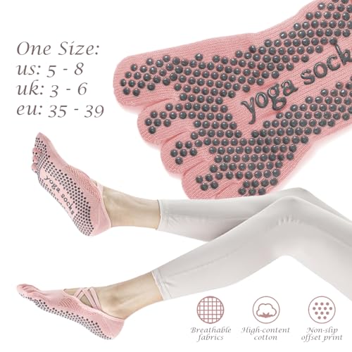 Image of Yoga Socks for Women Non-Slip Grips & Straps, Ideal for Pilates,Five Toes Socks,Soft Breathable Sweat-absorbent Deodorant Anti-friction