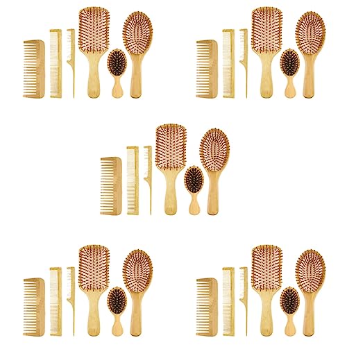 Lot de 30 brosses à cheveux en bois et bambou pour massage du cuir chevelu