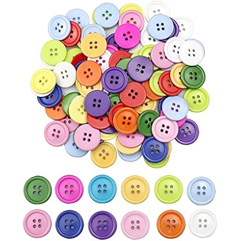 milaosk 100 Pcs Resin Buttons Round Colorful Buttons for DIY Handmade & Crafts & Sewing & Knitting Mixed Color 20mm 4 Hole Button-The Number of Colors is Random Cover