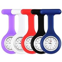 JSMTKJ Krankenschwester Uhren,5 Pcs Schwesternuhren mit Clip Dehnbare Silikon Hülle Arabisch Ziffern Quarz Taschenuhr für Krankenschwestern und Ärzte