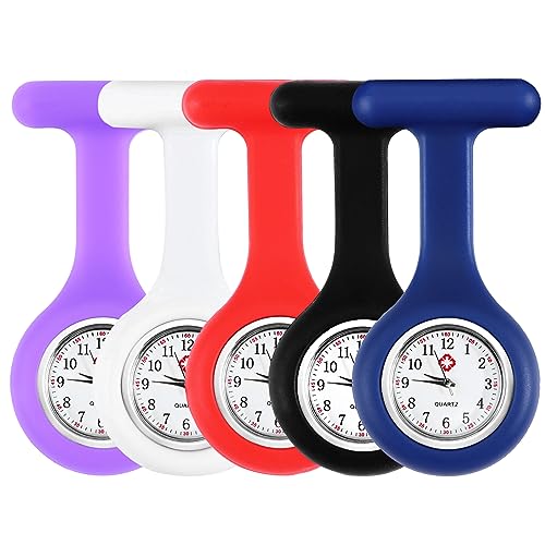 JSMTKJ Krankenschwester Uhren,5 Pcs Schwesternuhren mit Clip Dehnbare Silikon Hülle Arabisch Ziffern Quarz Taschenuhr für Krankenschwestern und Ärzte JSMTKJ Krankenschwester Uhren,5 Pcs Schwesternuhren mit Clip Dehnbare Silikon Hülle Arabisch Ziffern Quarz Taschenuhr für Krankenschwestern und Ärzte