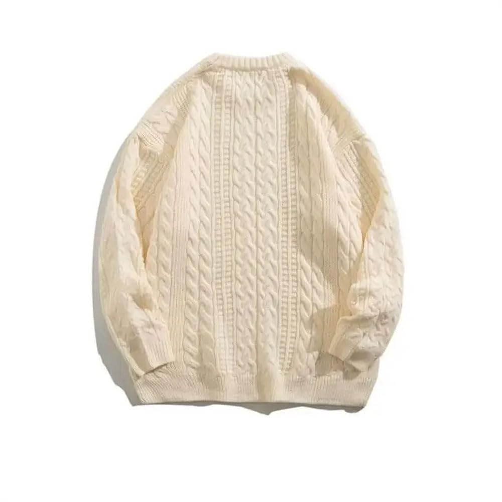 2024 zimowa bluza z dzianiny z okrągłym dekoltem moda męska luźny jednolity kolor sweter dzianinowy top morelowy B037 M #M, Morela B037, M