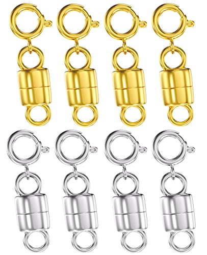 Clysoru Necklace Clasps and Closures 14k Gold and Silver Beads Chain Extender Necklaces Bracelet Safety Locking Jewelry Clasp Converter (4 Gold and 4 Silver)